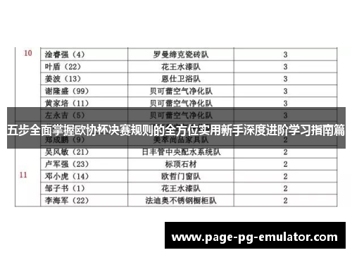 五步全面掌握欧协杯决赛规则的全方位实用新手深度进阶学习指南篇
