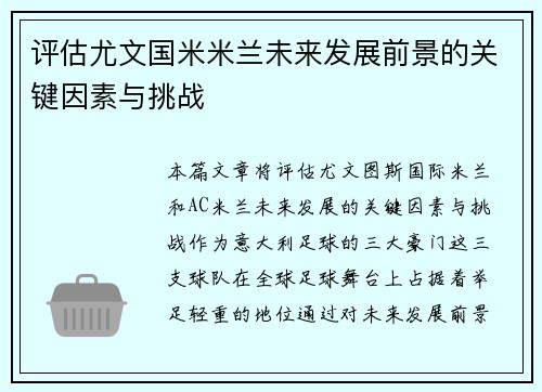 评估尤文国米米兰未来发展前景的关键因素与挑战