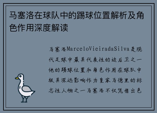 马塞洛在球队中的踢球位置解析及角色作用深度解读